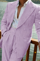 Load image into Gallery viewer, 2 Piece Green Peak Lapel Stripe Long Sleeves Men&#39;s Prom Suits with Pockets