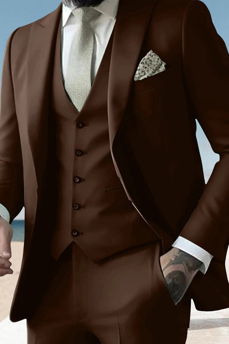 Load image into Gallery viewer, 3 Piece Sage Peak Lapel Single Breasted Men&#39;s Prom Suits with Pockets
