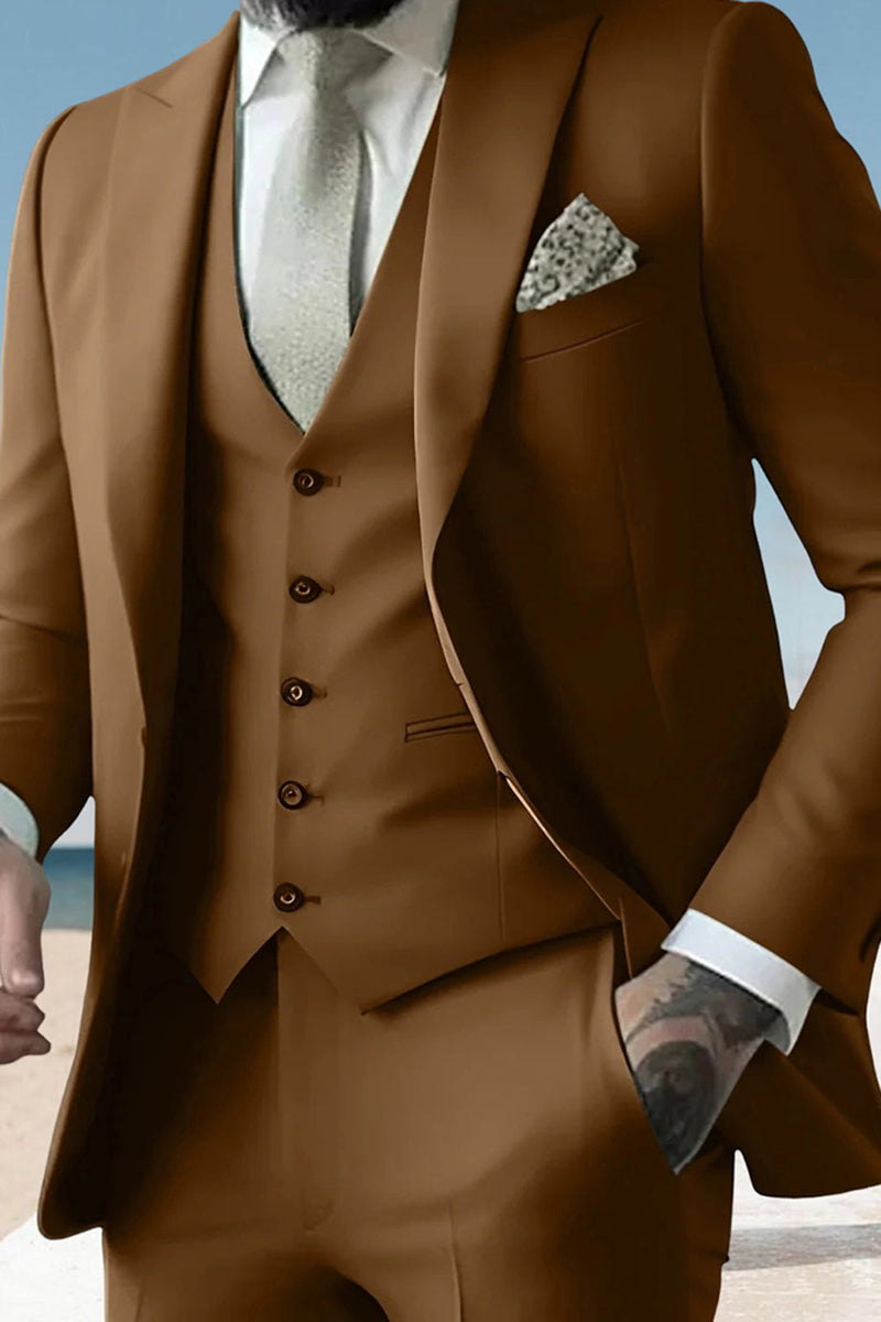 Load image into Gallery viewer, 3 Piece Sage Peak Lapel Single Breasted Men&#39;s Prom Suits with Pockets