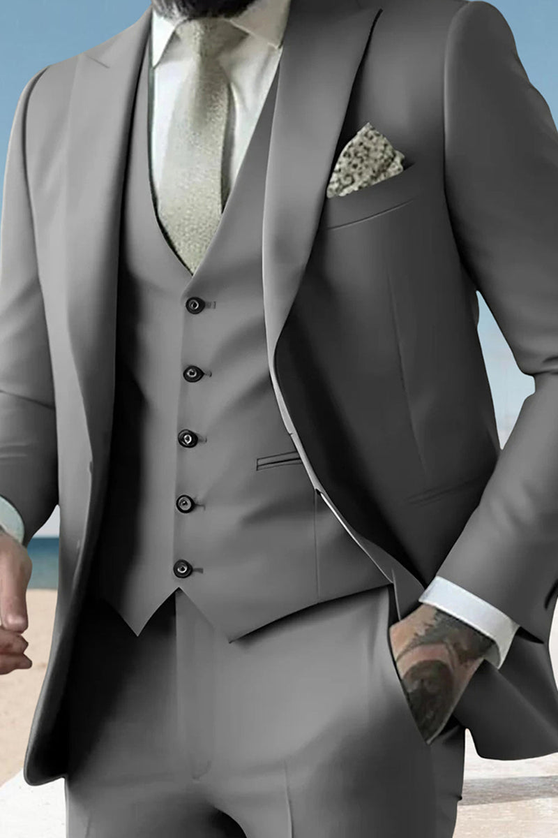 Load image into Gallery viewer, 3 Piece Sage Peak Lapel Single Breasted Men&#39;s Prom Suits with Pockets