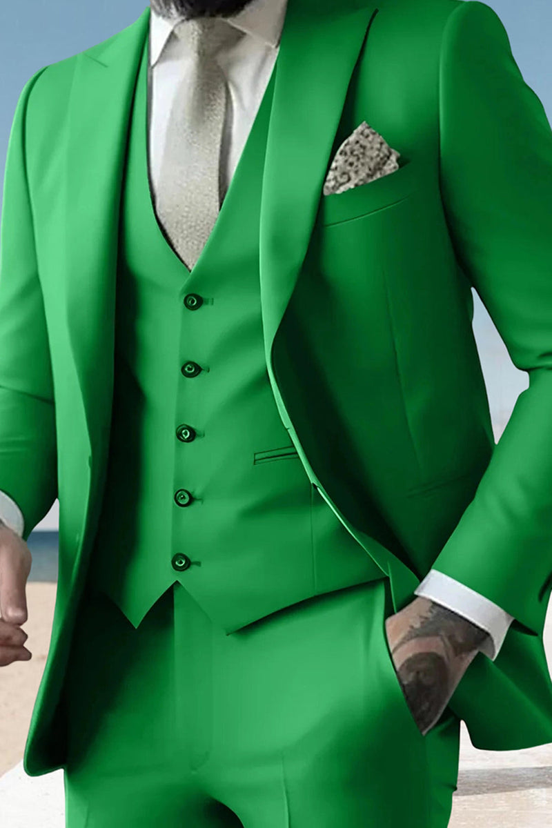 Load image into Gallery viewer, 3 Piece Sage Peak Lapel Single Breasted Men&#39;s Prom Suits with Pockets