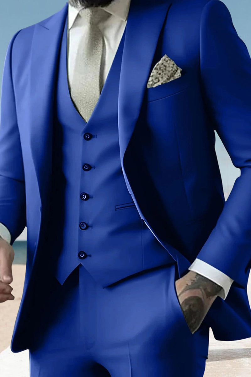 Load image into Gallery viewer, 3 Piece Sage Peak Lapel Single Breasted Men&#39;s Prom Suits with Pockets