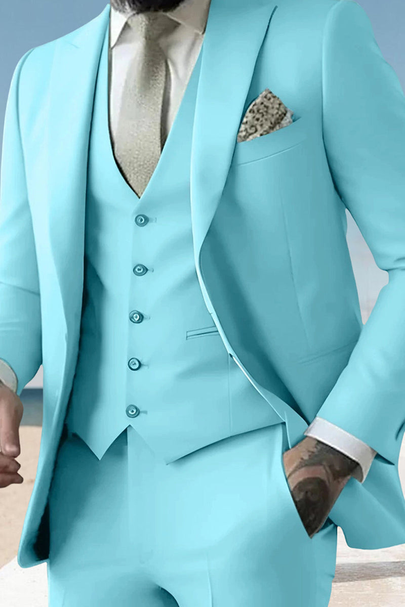 Load image into Gallery viewer, 3 Piece Sage Peak Lapel Single Breasted Men&#39;s Prom Suits with Pockets