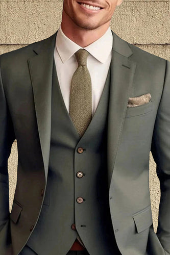 3 Piece Dark Green Long Sleeves Single Breasted Men's Prom Suits with Pockets