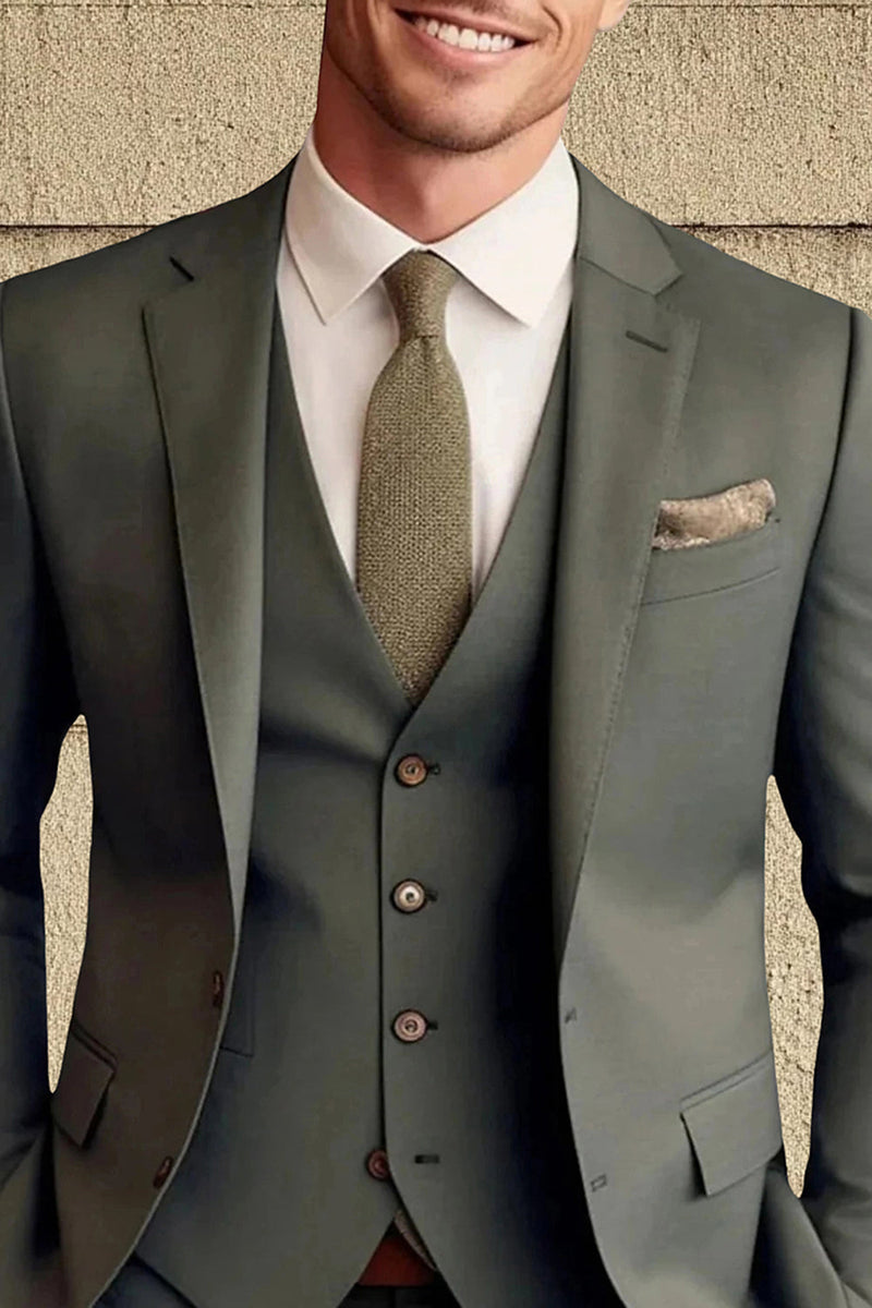 Load image into Gallery viewer, 3 Piece Dark Green Long Sleeves Single Breasted Men&#39;s Prom Suits with Pockets