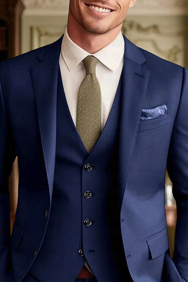 Load image into Gallery viewer, 3 Piece Dark Green Long Sleeves Single Breasted Men&#39;s Prom Suits with Pockets