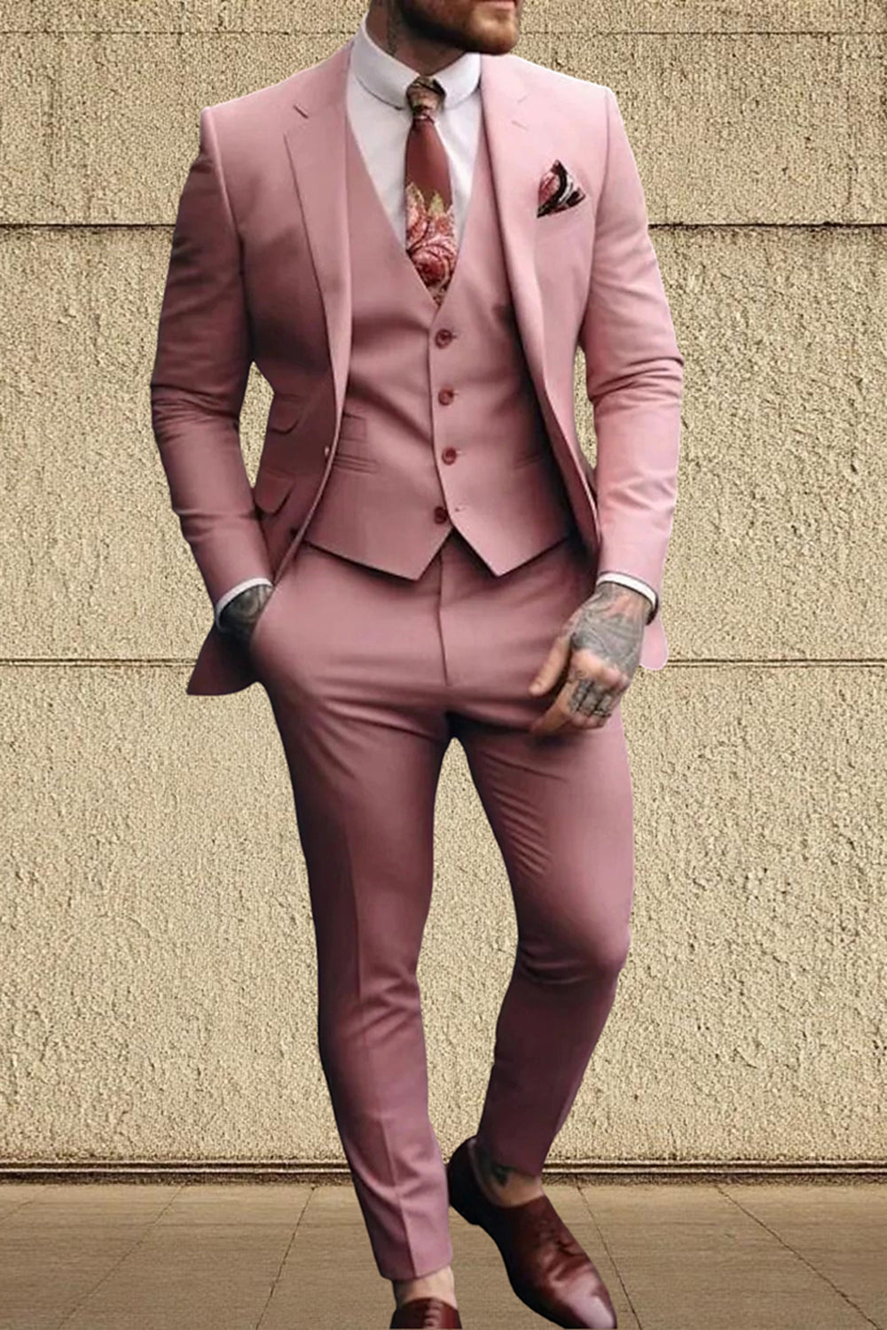 3 Piece Pink Single Breasted Notched Lapel Prom Men's Suits