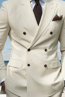 Load image into Gallery viewer, 2 Piece Ivory Double Breasted Notched Lapel Men&#39;s Prom Suits