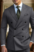 Load image into Gallery viewer, 2 Piece Dark Green Double Breasted Peak Lapel Men&#39;s Prom Suits with Sleeves