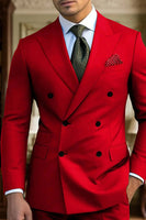 Load image into Gallery viewer, 2 Piece Dark Green Double Breasted Peak Lapel Men&#39;s Prom Suits with Sleeves