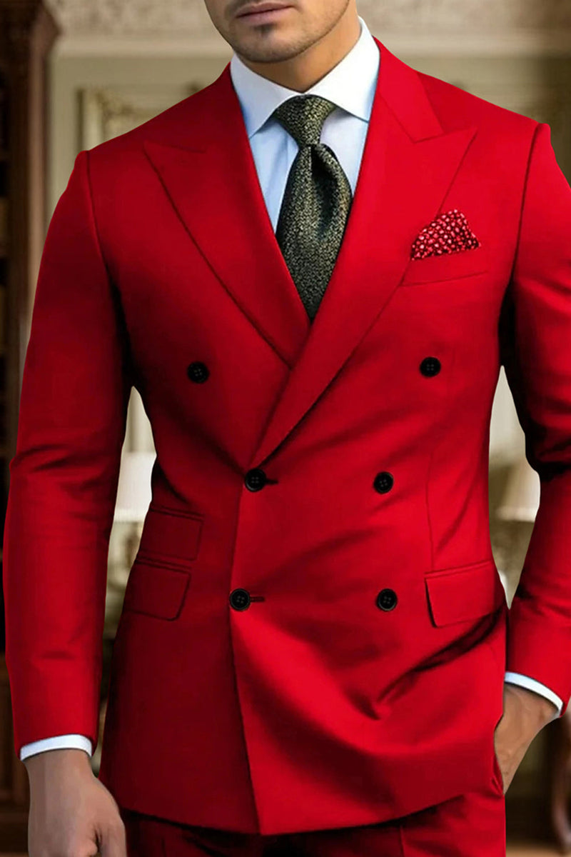 Load image into Gallery viewer, 2 Piece Dark Green Double Breasted Peak Lapel Men&#39;s Prom Suits with Sleeves