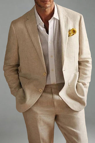 2 Piece Ivory Long Sleeves Single Breasted Men's Prom Suits with Pockets