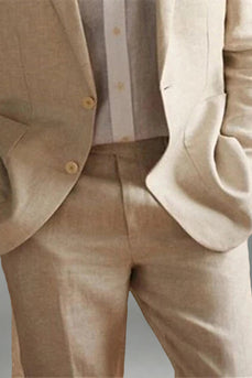 2 Piece Ivory Long Sleeves Single Breasted Men's Prom Suits with Pockets