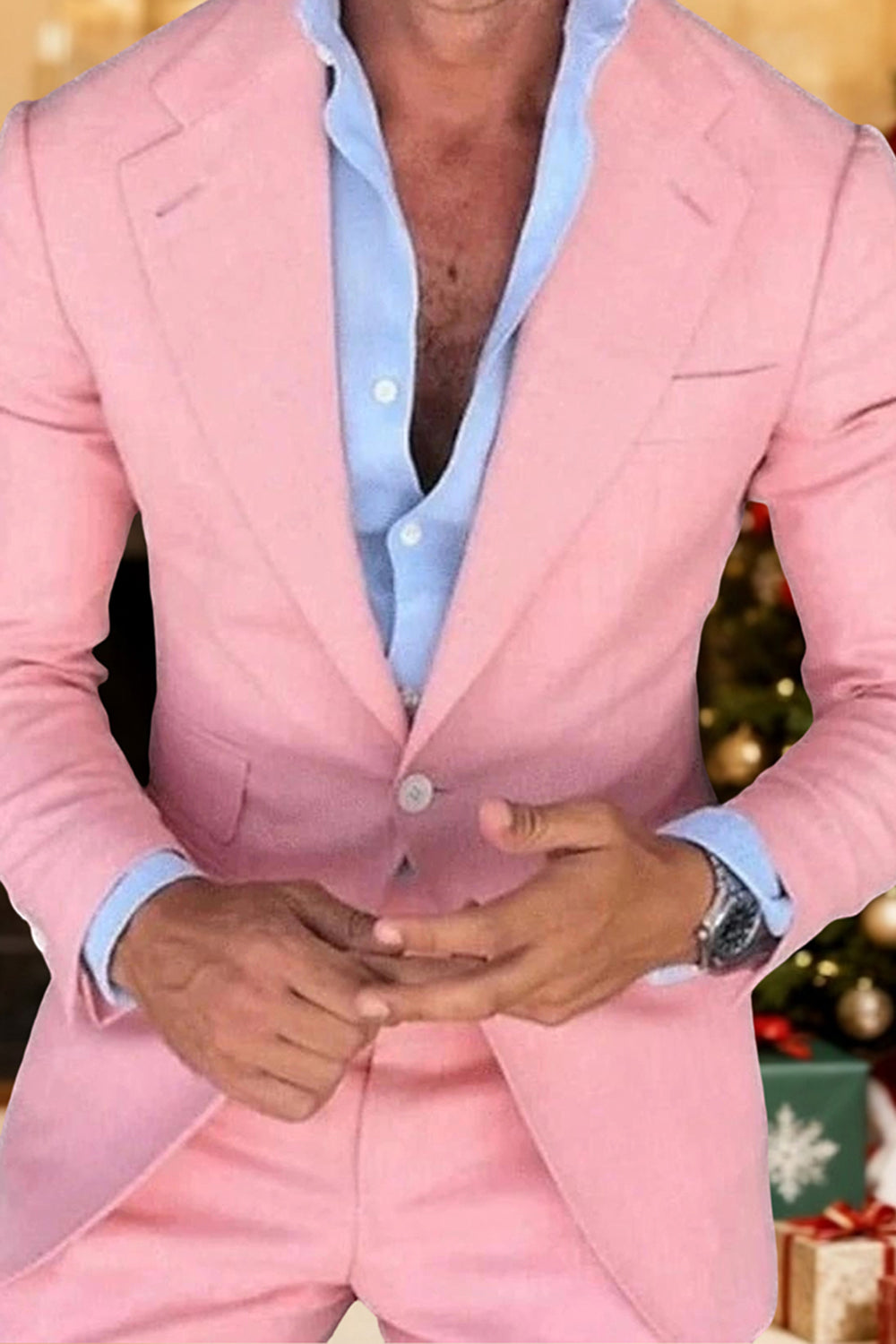 Light Pink Single Breasted Notched Lapel Men Prom Blazer with Sleeves