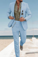Load image into Gallery viewer, 2 Piece Sky Blue Notched Lapel Single Breasted Men Prom Suits