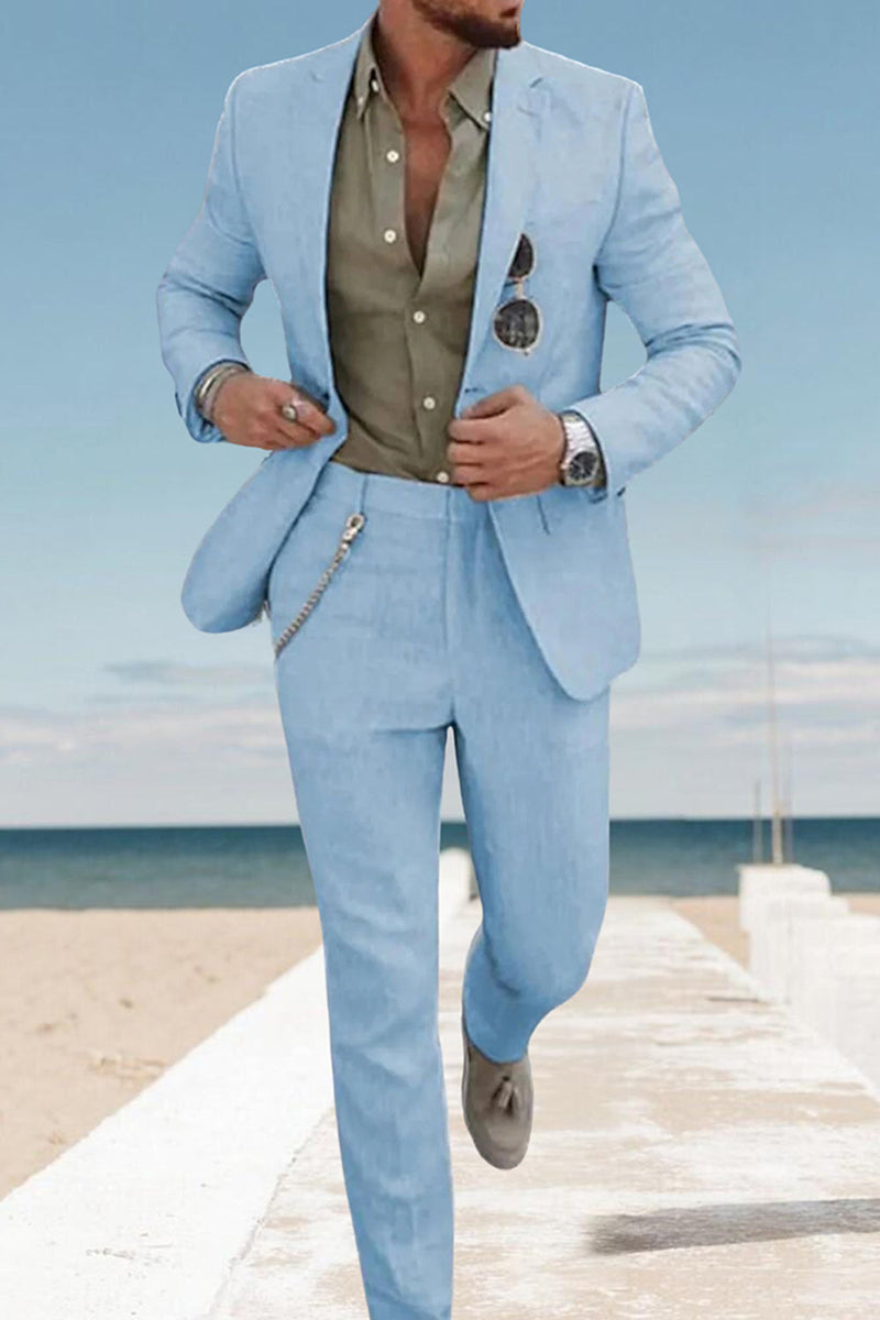 Load image into Gallery viewer, 2 Piece Sky Blue Notched Lapel Single Breasted Men Prom Suits