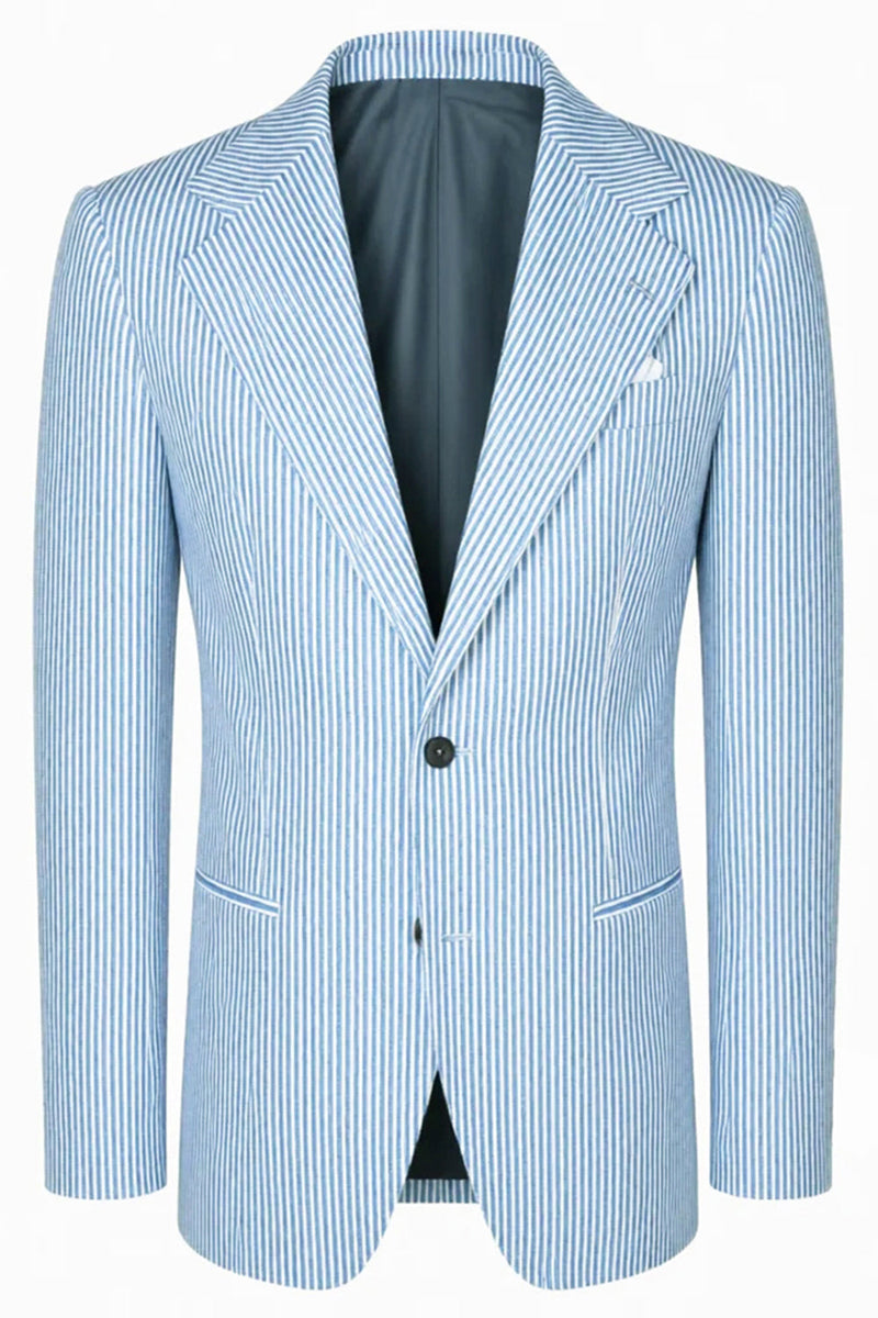 Load image into Gallery viewer, 2 Piece Light Blue Striped Notched Lapel Single Breasted Men Prom Suits