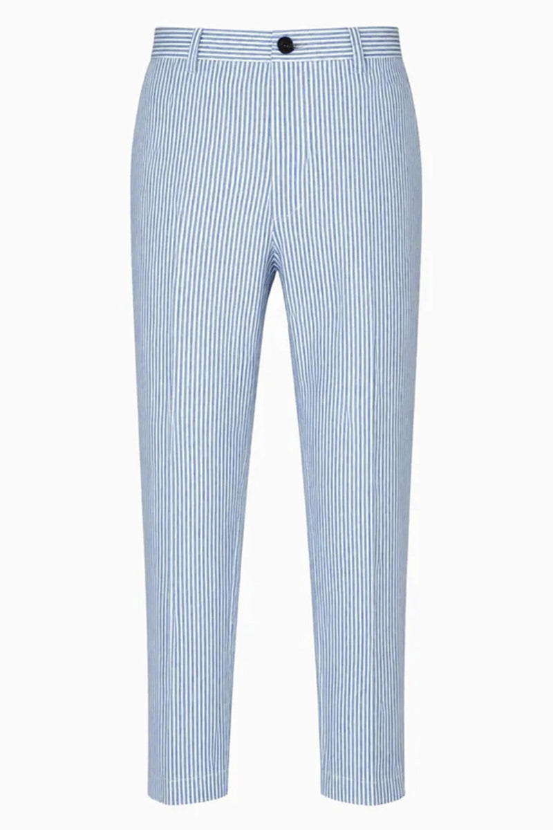 Load image into Gallery viewer, 2 Piece Light Blue Striped Notched Lapel Single Breasted Men Prom Suits