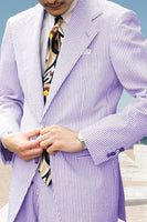 Load image into Gallery viewer, 2 Piece Light Blue Striped Notched Lapel Single Breasted Men Prom Suits