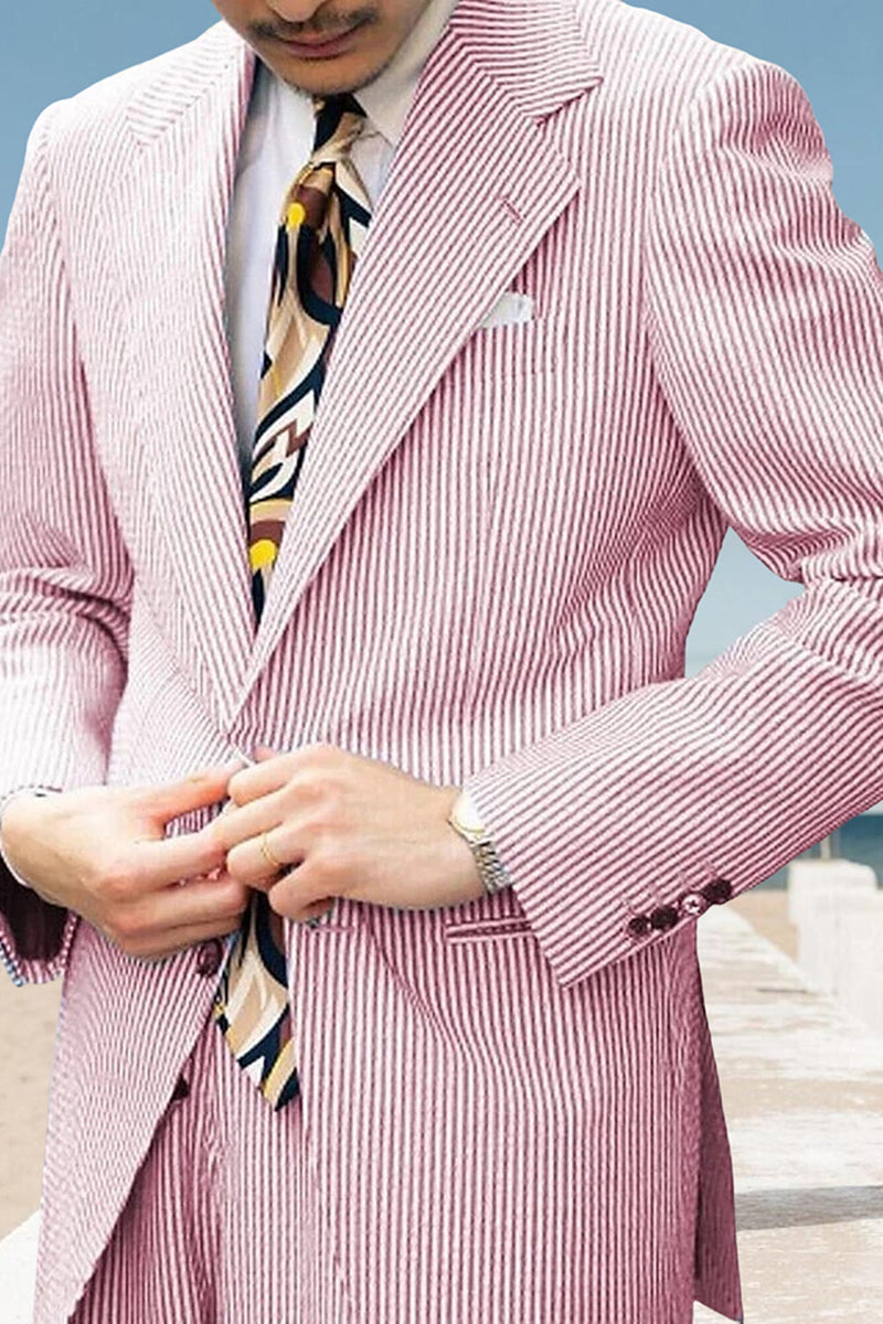 Load image into Gallery viewer, 2 Piece Light Blue Striped Notched Lapel Single Breasted Men Prom Suits