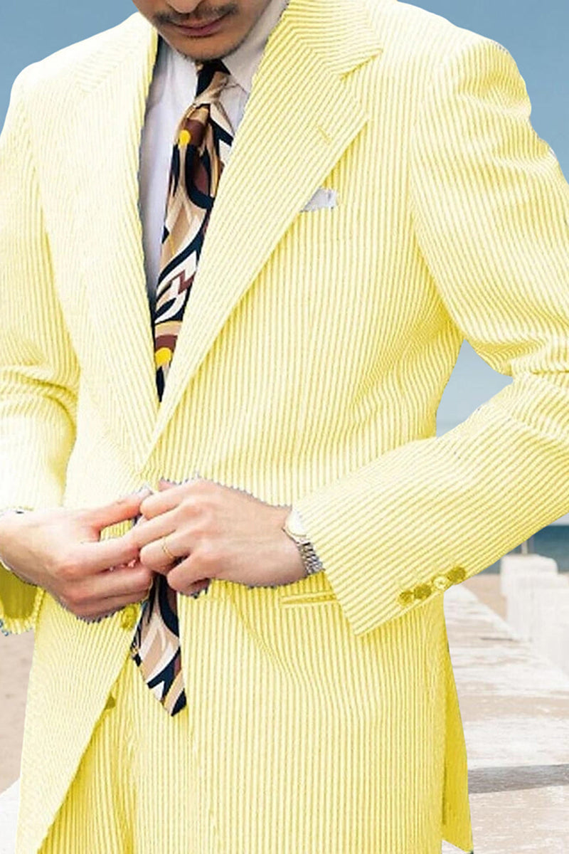 Load image into Gallery viewer, 2 Piece Light Blue Striped Notched Lapel Single Breasted Men Prom Suits