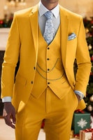 Load image into Gallery viewer, 3 Piece Yellow Notched Lapel Single Breasted Men Prom Suits