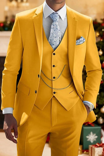 3 Piece Yellow Notched Lapel Single Breasted Men Prom Suits