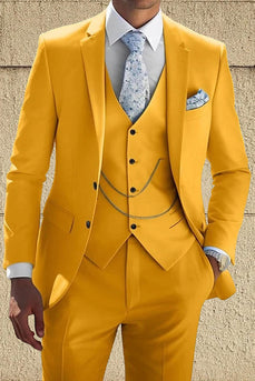 3 Piece Yellow Notched Lapel Single Breasted Men Prom Suits
