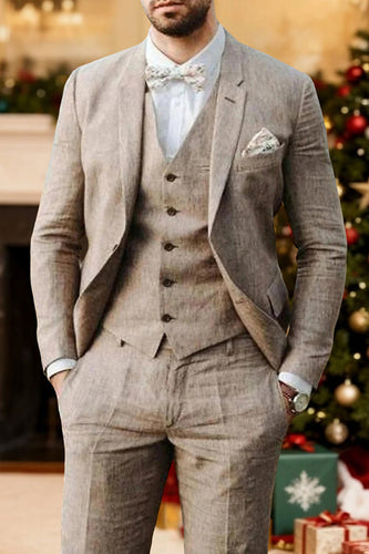 3 Piece Khaki Single Breasted Notched Lapel Men Prom Suits