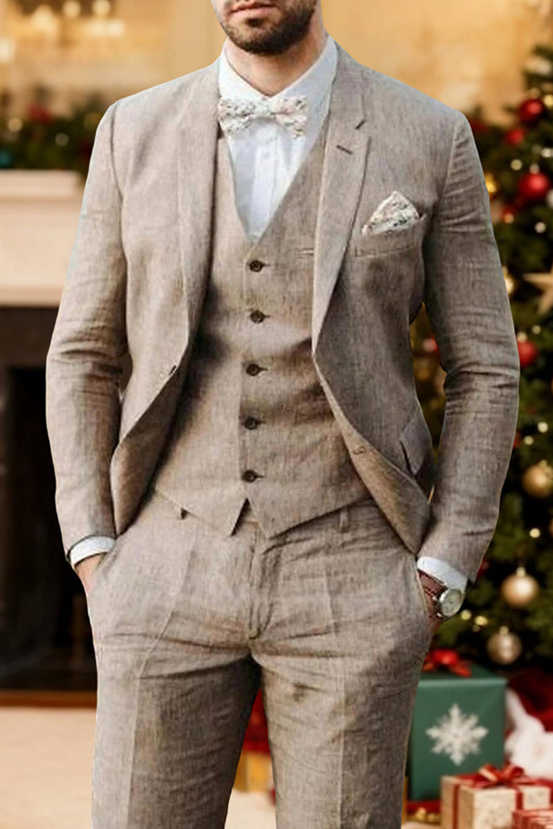 Load image into Gallery viewer, 3 Piece Khaki Single Breasted Notched Lapel Men Prom Suits