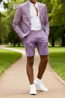 2 Piece Purple Notched Lapel Single Breasted Men Prom Suits with Shorts