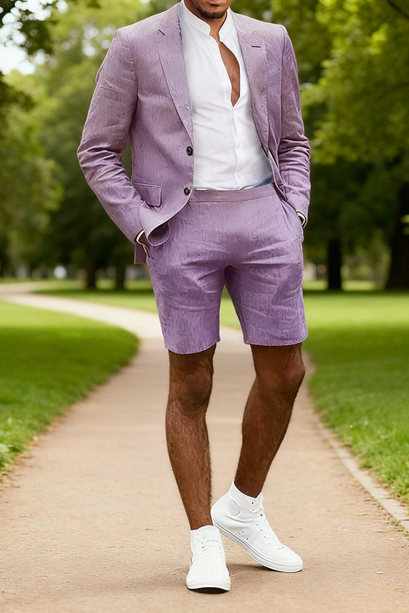 Load image into Gallery viewer, 2 Piece Purple Notched Lapel Single Breasted Men Prom Suits with Shorts
