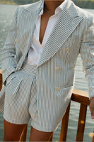 Load image into Gallery viewer, 2 Piece Green Striped Single Breasted Men Prom Suits with Shorts