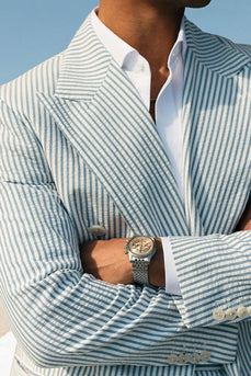 2 Piece Green Striped Single Breasted Men Prom Suits with Shorts