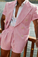 Load image into Gallery viewer, 2 Piece Green Striped Single Breasted Men Prom Suits with Shorts