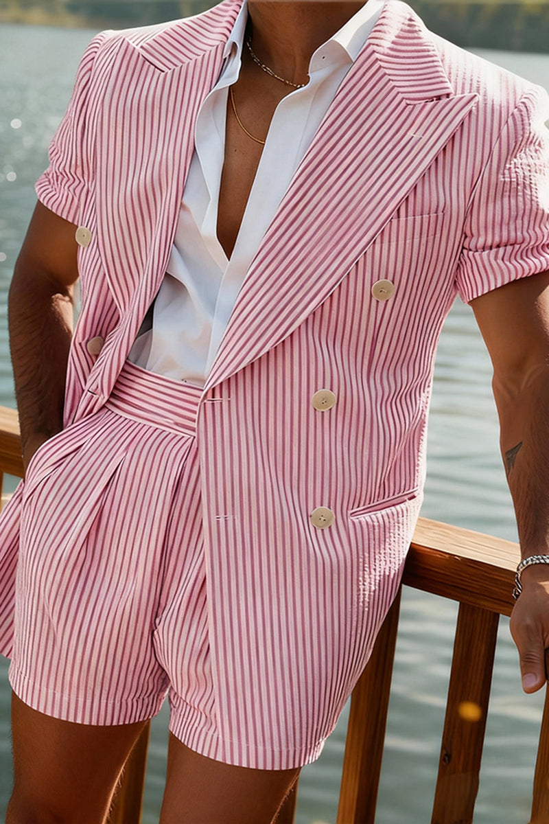 Load image into Gallery viewer, 2 Piece Green Striped Single Breasted Men Prom Suits with Shorts