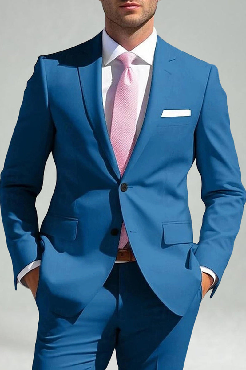 Load image into Gallery viewer, Sky Blue 2 Piece Notched Lapel Single Breasted Men Prom Suits