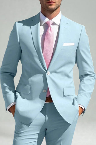 Sky Blue 2 Piece Notched Lapel Single Breasted Men Prom Suits