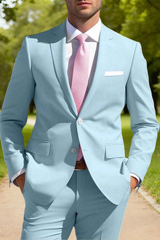 Sky Blue 2 Piece Notched Lapel Single Breasted Men Prom Suits