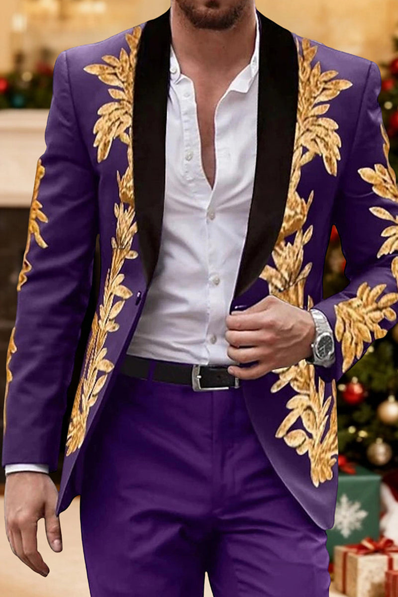 Load image into Gallery viewer, 2 Piece Purple Single Breasted Shawl Lapel Jacquard Men Prom Suits