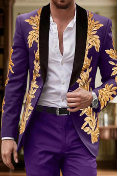 2 Piece Purple Single Breasted Shawl Lapel Jacquard Men Prom Suits