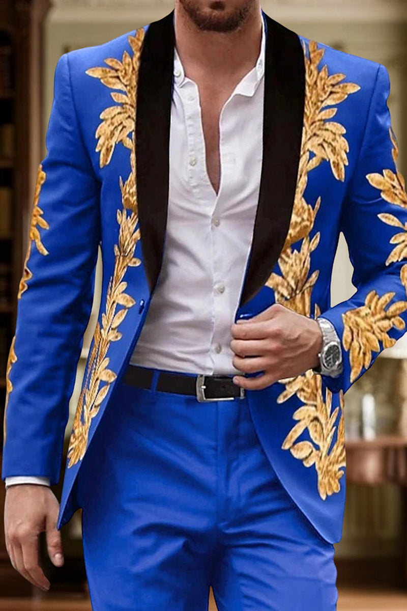 Load image into Gallery viewer, 2 Piece Purple Single Breasted Shawl Lapel Jacquard Men Prom Suits