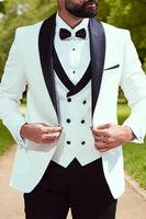 Load image into Gallery viewer, 3 Piece White Shawl Lapel Single Breasted Men Prom Suits with Sleeves