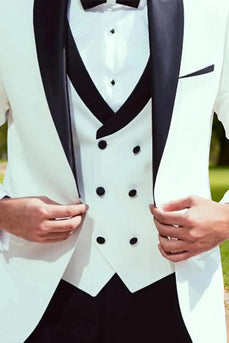 3 Piece White Shawl Lapel Single Breasted Men Prom Suits with Sleeves