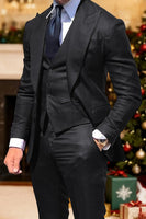 Load image into Gallery viewer, 3 Piece Black Single Breasted Peak Lapel Men Prom Suits