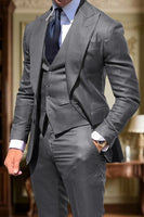 Load image into Gallery viewer, 3 Piece Black Single Breasted Peak Lapel Men Prom Suits