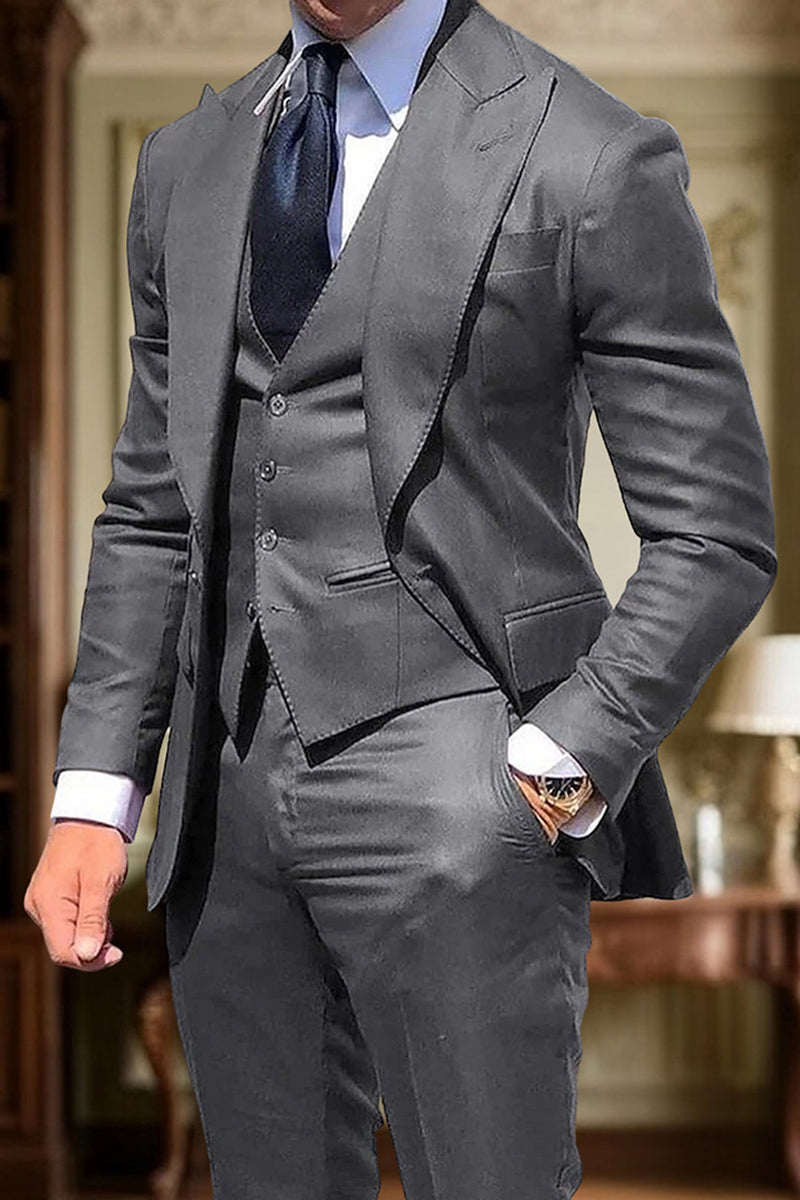 Load image into Gallery viewer, 3 Piece Black Single Breasted Peak Lapel Men Prom Suits