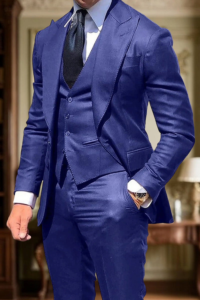 Load image into Gallery viewer, 3 Piece Black Single Breasted Peak Lapel Men Prom Suits