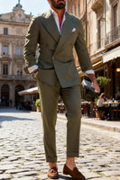 Load image into Gallery viewer, 2 Piece Fuchsia Peak Lapel Double Breasted Men Prom Suits with Sleeves