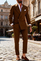 Load image into Gallery viewer, 2 Piece Fuchsia Peak Lapel Double Breasted Men Prom Suits with Sleeves